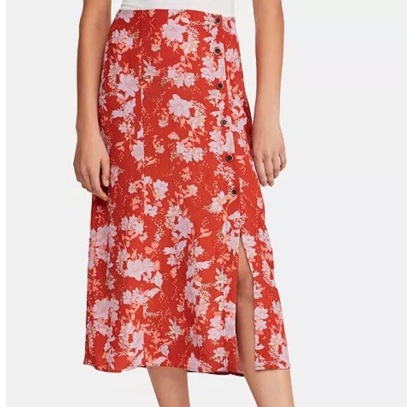 Free People Retro Love Midi Floral Skirt in Burnt Orange Size 8 - Picture 1 of 6